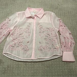 Ultra Pink long sleeve Button Down blouse with cutouts. Beautiful! EUC!